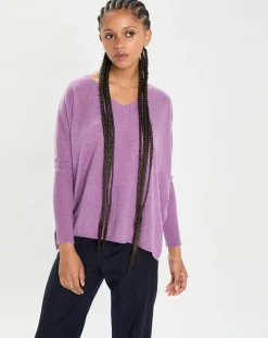 Poncho large 100% Cachemire col V Emma orchidée-Cashmere Tribu