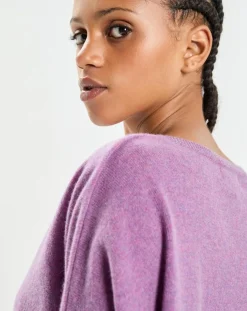 Poncho large 100% Cachemire col V Emma orchidée-Cashmere Tribu