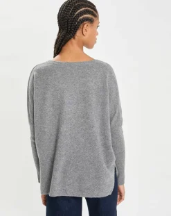 Poncho large 100% Cachemire col rond Alizée gris-Cashmere Tribu New