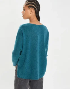 Femme Cashmere Tribu Pulls^Poncho large 100% Cachemire col rond Alizée heathered teal