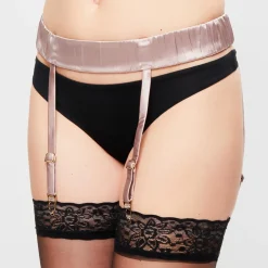 Femme La Perla Lingerie, Nuit^Porte-jarretelles en Soie mélangée Feline Chic rose poudré/noir