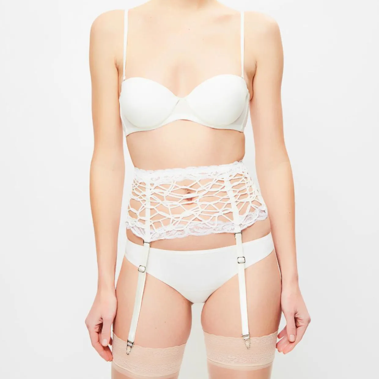 Femme La Perla Lingerie, Nuit^Porte-jarretelles en Soie mélangée Desert Rose blanc cassé
