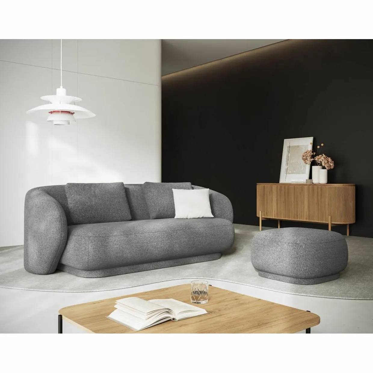 Pouf Linden Chenille gris foncé - 65x65x39 cm-Mazzini Sofas