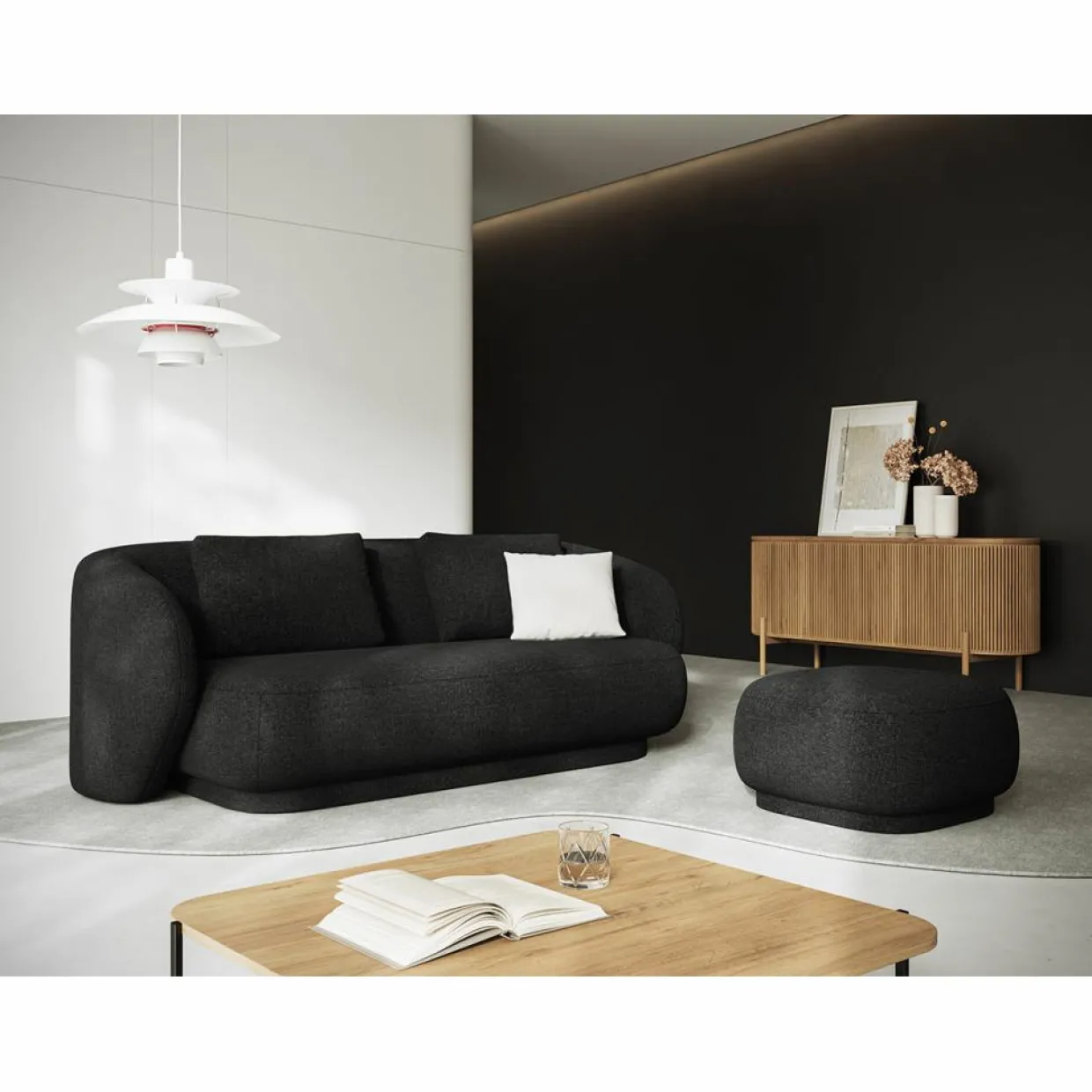 Pouf Linden Chenille noir - 65x65x39 cm-Mazzini Sofas New