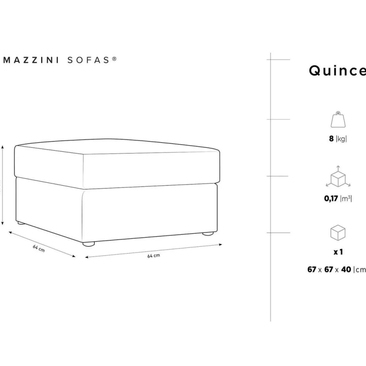 Mazzini Sofas Poufs^Pouf Quince bleu - 64x64x37 cm