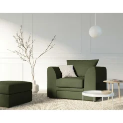 Pouf Quince Velours côtelé vert - 64x64x37 cm-Mazzini Sofas