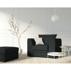 Pouf Quince Velours côtelé noir - 64x64x37 cm-Mazzini Sofas Clearance