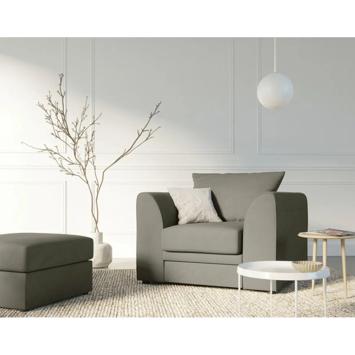 Mazzini Sofas Poufs^Pouf Quince Velours côtelé gris clair - 64x64x37 cm