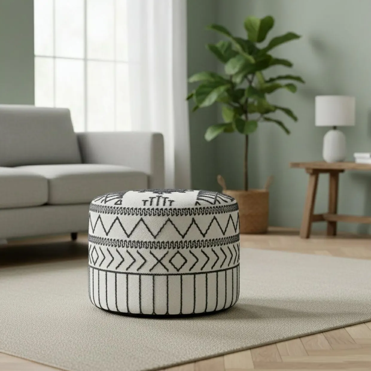 Bois & Chiffons Poufs^Pouf tribal 45 cm de haut Acacia M&M offer Gris argent - 60x60x45 cm