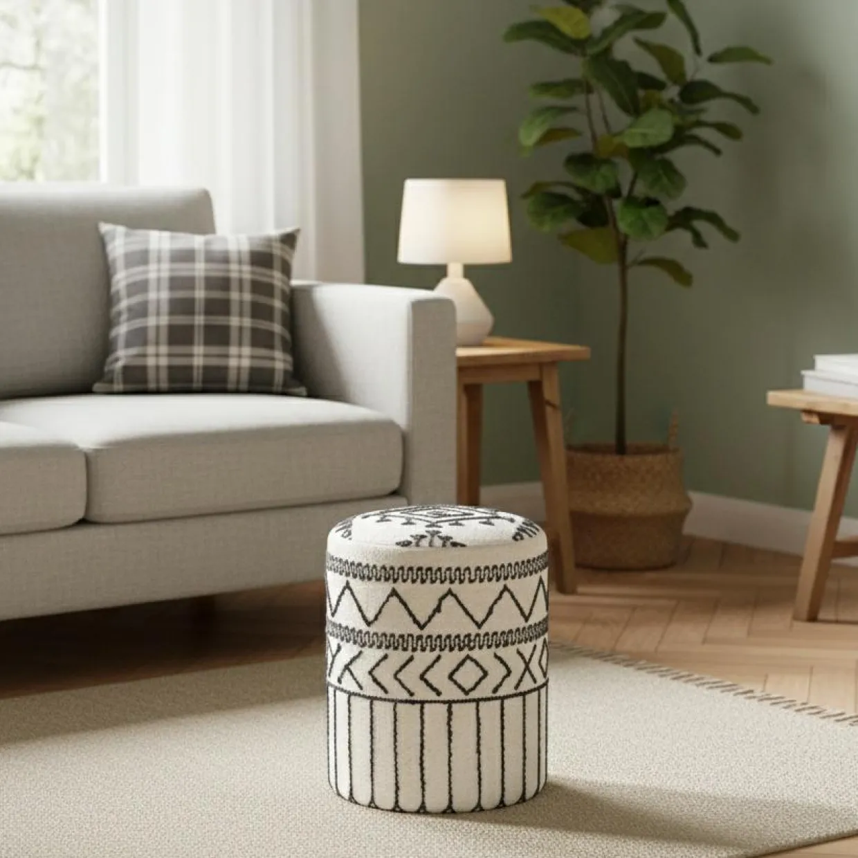 Pouf tribal 55 cm de haut Acacia M&M offer Gris argent - 40x40x55 cm-Bois & Chiffons Discount