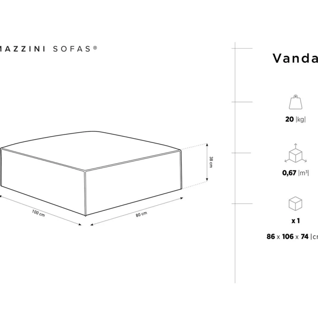 Pouf Vanda gris - 100x80x36 cm-Mazzini Sofas Online