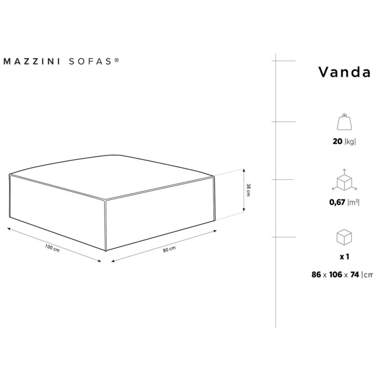 Mazzini Sofas Poufs^Pouf Velours Vanda noir - 100x80x36 cm