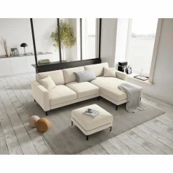 Mazzini Sofas Poufs^Pouf Velours Venus beige clair - 65x65x47 cm