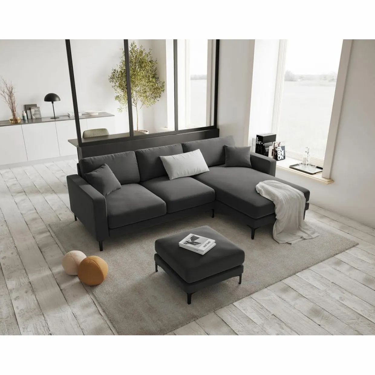 Pouf Velours Venus gris - 65x65x47 cm-Mazzini Sofas Online