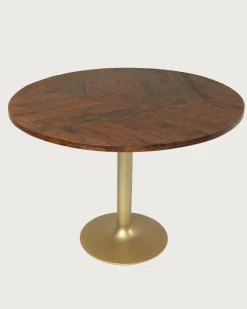 Uniqka Tables^Prague - Table repas ronde en bois massif et pied tulipe doré D110 cm 6 pers