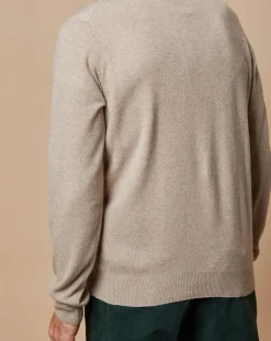 Homme Oscar et Louise Pulls^Pull 100% 4 fils Cachemire John col camionneur beige foncé/taupe