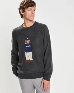 Pull 100% Laine Mérinos Harry Dog gris foncé-Hackett London Online