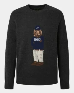 Pull 100% Laine Mérinos Harry Dog gris foncé-Hackett London Online
