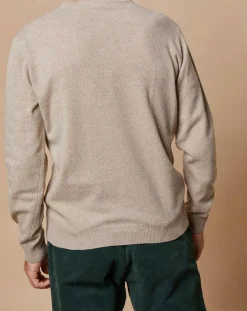 Homme Oscar et Louise Pulls^Pull 100% Cachemire 4 fils Antoine col V beige