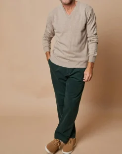 Homme Oscar et Louise Pulls^Pull 100% Cachemire 4 fils Antoine col V beige