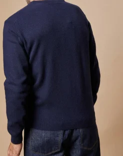 Homme Oscar et Louise Pulls^Pull 100% Cachemire 4 fils Antoine col V bleu marine