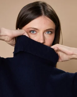 Pull 100% Cachemire 4 fils Audrey col roulé bleu marine-Oscar et Louise
