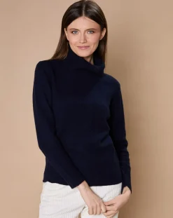 Pull 100% Cachemire 4 fils Audrey col roulé bleu marine-Oscar et Louise