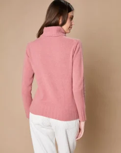Femme Oscar et Louise Pulls^Pull 100% Cachemire 4 fils Audrey col roulé vieux rose