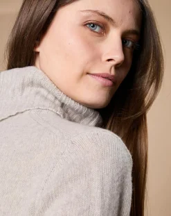 Pull 100% Cachemire 4 fils Audrey col roulé beige clair-Oscar et Louise Best