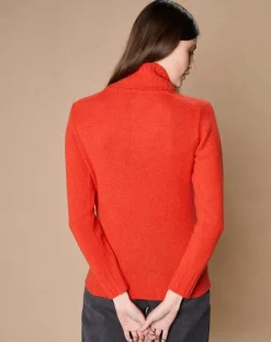 Femme Oscar et Louise Pulls^Pull 100% Cachemire 4 fils Audrey col roulé orange
