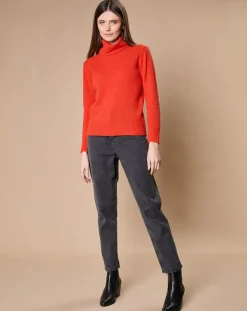 Femme Oscar et Louise Pulls^Pull 100% Cachemire 4 fils Audrey col roulé orange