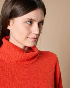 Femme Oscar et Louise Pulls^Pull 100% Cachemire 4 fils Audrey col roulé orange