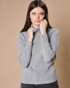 Pull 100% Cachemire 4 fils Audrey col roulé gris chiné-Oscar et Louise Sale