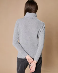 Pull 100% Cachemire 4 fils Audrey col roulé gris chiné-Oscar et Louise Sale