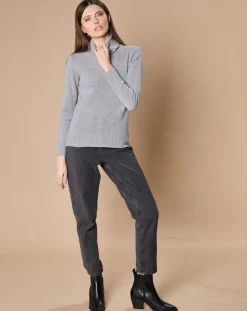 Pull 100% Cachemire 4 fils Audrey col roulé gris chiné-Oscar et Louise Sale