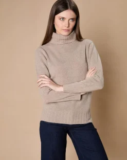 Pull 100% Cachemire 4 fils Audrey col roulé beige foncé-Oscar et Louise Best