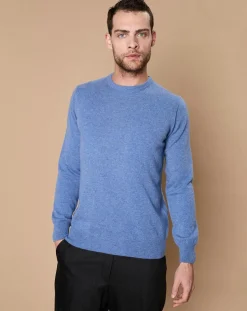 Homme Oscar et Louise Pulls^Pull 100% Cachemire 4 fils Harry col rond bleu