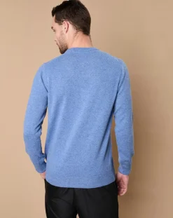 Homme Oscar et Louise Pulls^Pull 100% Cachemire 4 fils Harry col rond bleu