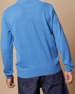 Homme Oscar et Louise Pulls^Pull 100% Cachemire 4 fils Harry col rond bleu vif