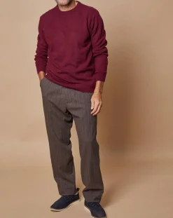 Homme Oscar et Louise Pulls^Pull 100% Cachemire 4 fils Harry col rond bordeaux