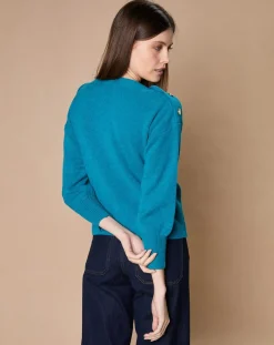 Pull 100% Cachemire 4 fils Jane col bateau bleu paon-Oscar et Louise Clearance