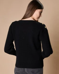 Femme Oscar et Louise Pulls^Pull 100% Cachemire 4 fils Jane col bateau noir