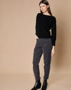 Femme Oscar et Louise Pulls^Pull 100% Cachemire 4 fils Jane col bateau noir