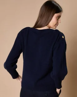 Pull 100% Cachemire 4 fils Jane col bateau bleu marine-Oscar et Louise