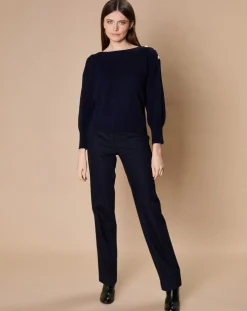 Pull 100% Cachemire 4 fils Jane col bateau bleu marine-Oscar et Louise