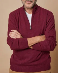 Pull 100% Cachemire 4 fils John col camionneur bordeaux/gris-Oscar et Louise Online