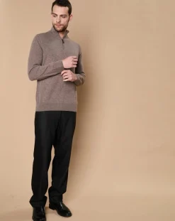 Homme Oscar et Louise Pulls^Pull 100% Cachemire 4 fils John col camionneur taupe/bleu