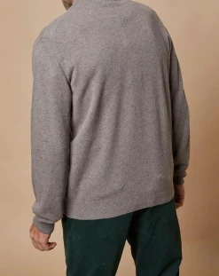 Homme Oscar et Louise Pulls^Pull 100% Cachemire 4 fils John col camionneur taupe foncé/bleu