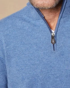 Pull 100% Cachemire 4 fils John col camionneur bleu denim clair/gris-Oscar et Louise Clearance