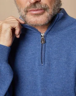Pull 100% Cachemire 4 fils John col camionneur bleu denim foncé/gris-Oscar et Louise Outlet